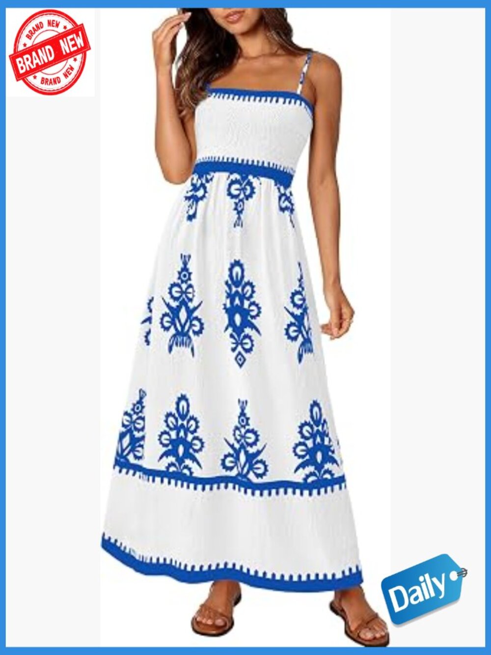 Floral Boho Maxi Dress Spaghetti Strap Smocked A-Line Beach Vacation